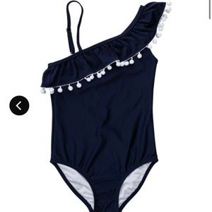 Snapper rock navy & white Pom Pom UV swim suit 7 - 8 years
